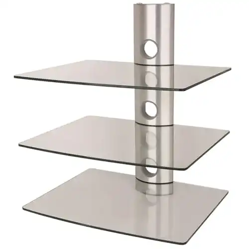 Hifi-Rack NEG Multimedia TV-Rack Suspender 503S in Silber mit Glas-Ablagen