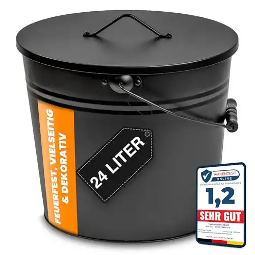 Ascheeimer Ora-Tec XL mit Deckel aus Stahlblech, 24 Liter