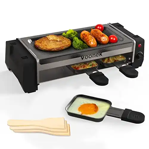 Mini-Raclette für 2 Personen mit 3 Pfännchen und Grillplatte