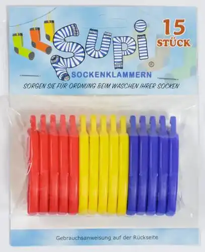 Sockenklammer SUPI 15 Stück – Sockenclip und Sockensortierer