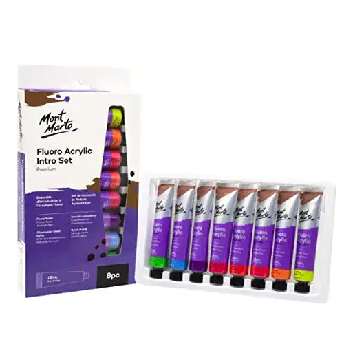 Mont Marte Acrylfarben Set Neonfarben, fluoreszierend, 8 x 18 ml