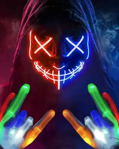 LED Maske Colplay mit leuchtenden Handschuhen für Halloween Kostüme