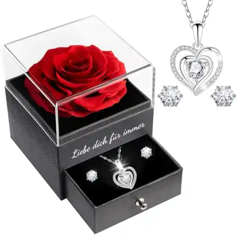 Ewige Rose Sunia mit Halskette und Ohrringen aus 925 Sterlingsilber