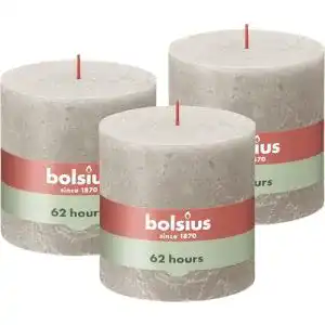 Bolsius Rustik Stumpenkerze XXL in Hellgrau, 3 Stück, 10 x 10 cm