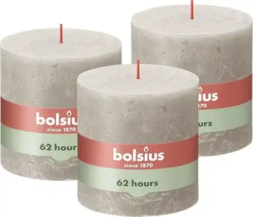 Bolsius Rustik Stumpenkerze XXL in Hellgrau, 3 Stück, 10 x 10 cm