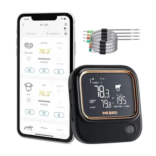 Grillthermometer Inkbird IBT-26S mit Bluetooth 5.1 und vier Temperaturfühlern