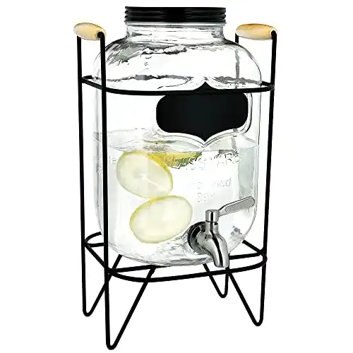 Wasserspender Navaris 5 Liter aus Glas mit Edelstahl-Zapfhahn und Ständer