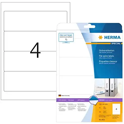 Herma 8621 Ordnerrücken Etiketten 192 x 61 mm, selbstklebend, weiß