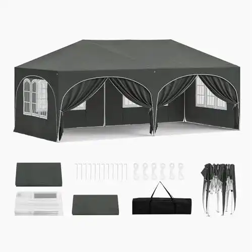 WOLTU Partyzelt 3×6 m Faltpavillon mit 6 Seitenwänden