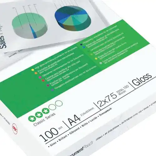 Laminierfolien GBC A4 75 Mic, 100 Stück, Glänzend und Transparent