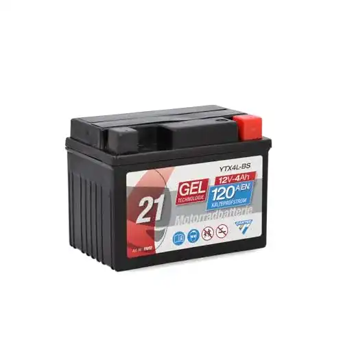 Motorradbatterie Cartec YTX4L-BS, 4Ah, 70A, Gel-Technologie