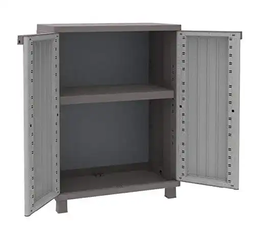 Gartenschrank Terry von Jwood 68 mit zwei Türen in Taubengrau