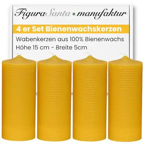 Stumpenkerzen Figura Santa – 4 große Wabenkerzen aus Bienenwachs