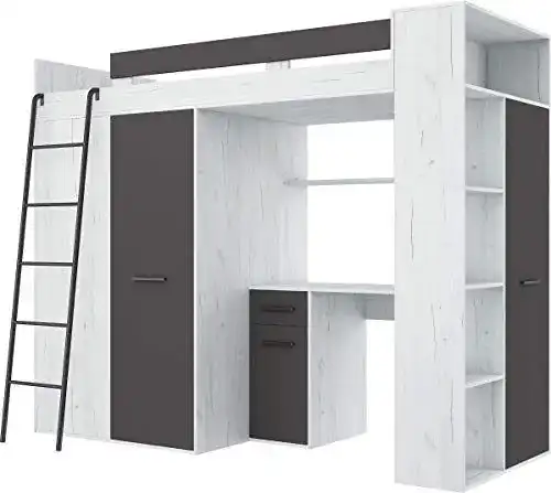 Hochbett mit Schreibtisch von FurnitureByJDM, Kleiderschrank und Regal