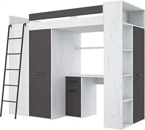 Hochbett mit Schreibtisch von FurnitureByJDM, Kleiderschrank und Regal