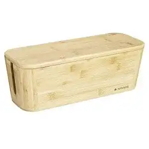 Kabelbox Navaris aus Bambus mit Deckel zur Kabelaufbewahrung 32x12x11cm