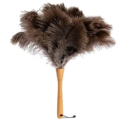 Staubwedel aus Straußenfedern mit Buchenholzgriff, 40 cm