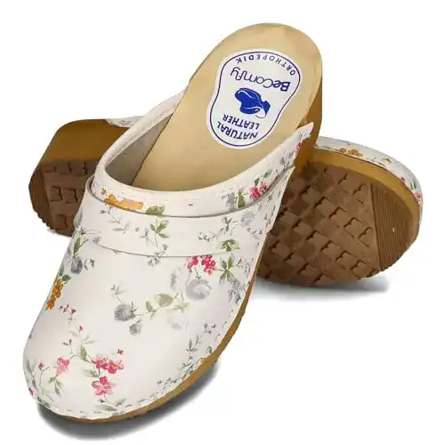 Damen Clogs von BeComfy mit Schnalle und Holzsohle