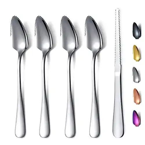 Grapefruitlöffel Homquen Set mit 4 Edelstahl Löffeln und 1 Messer