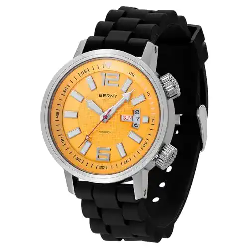 Taucheruhr Automatik Berny Mechanische Uhr für Herren mit Silikonarmband