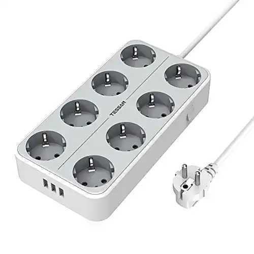 Steckdosenleiste mit USB von TESSAN, 8-fach Mehrfachsteckdose