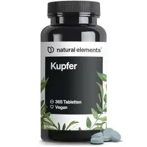 Kupfer-Tabletten Natural Elements 365 vegane Tabletten mit 2 mg Kupfer