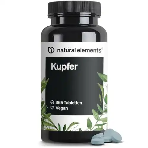 Kupfer-Tabletten Natural Elements 365 vegane Tabletten mit 2 mg Kupfer
