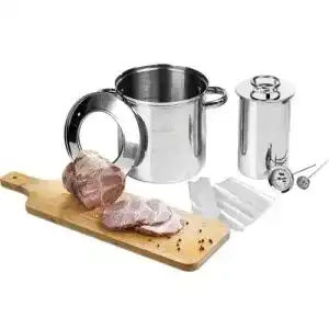 Schinkenkocher aus Edelstahl mit Thermometer und Topf Schinkernpresse 1,5kg