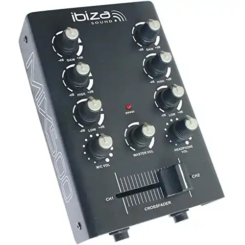 Mini Mischpult Ibiza MIX500 2-Kanal Mixer mit Mikrofoneingängen
