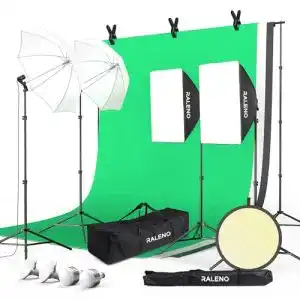 Softbox-Set Raleno Fotostudio mit 2,6m x 3m Hintergrund