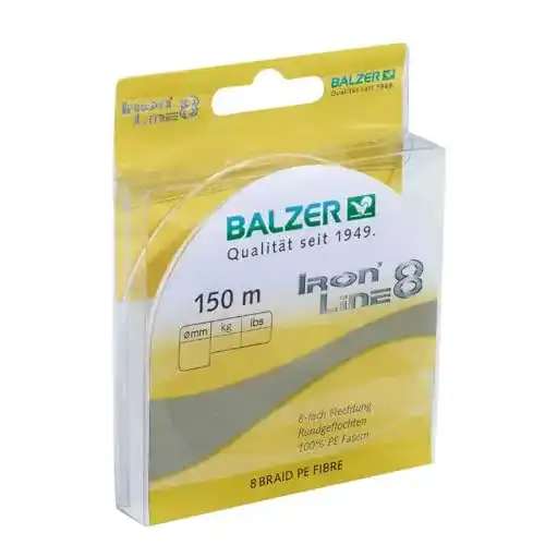 Geflochtene Angelschnur Balzer Iron Line 8, 150 m, gelb, 0,08 mm