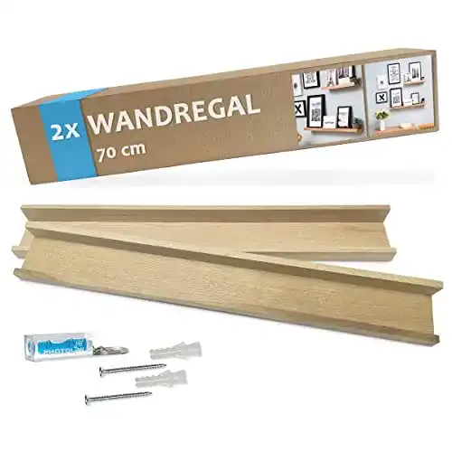 Wandregal PHOTOLINI Eiche Massivholz 70 cm für Fotos und Deko