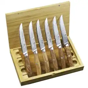 Wakoli Damastmesser Set mit 6 Steakmessern aus Damaststahl