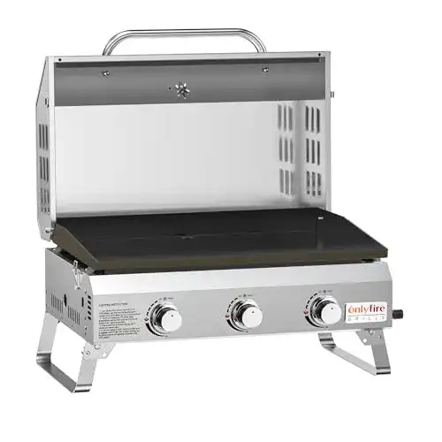 Plancha-Grill Onlyfire Tischgasgrill mit 3 Brennern aus Edelstahl