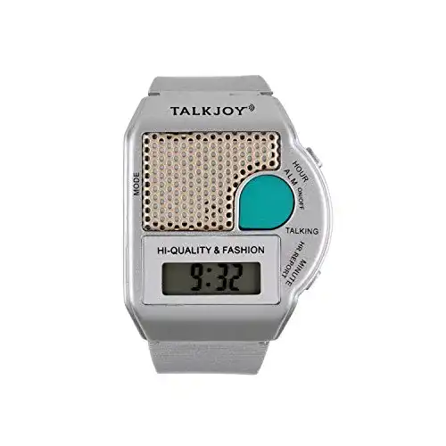 Sprechende Armbanduhr TalkJoy in Silber mit Wecker und Sprachausgabe