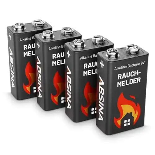 9V Batterie ABSINA für Rauchmelder – 4er Pack Alkaline