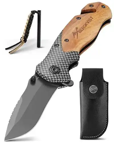 Titanmesser Bergkvist K19 Klappmesser mit Holzgriff und Titanium für Outdoor