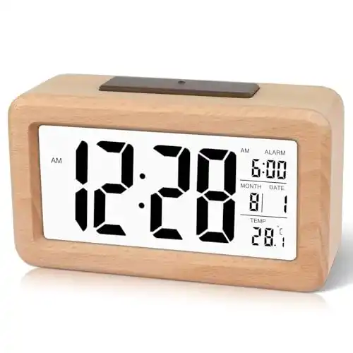 Digitaler Wecker DTKID aus Holz mit LCD-Display und Snooze-Funktion