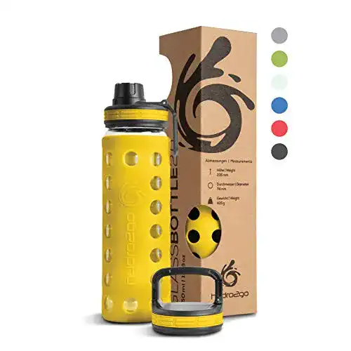 Spülmaschinenfeste Glas-Trinkflasche hydro2go mit Silikonhülle