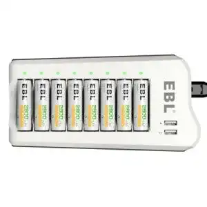 EBL Ladegerät mit 8 AA Akkus 2800mAh – USB-Ladegerät für Ni-MH und Ni-Cd