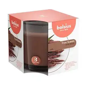Bolsius Duftkerze Oud Wood im Glas, große Kerze aus Wachs