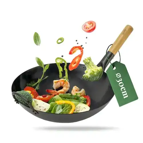 Carbonstahl-Pfanne Pasoli handgehämmerter Wok mit Rezept-E-Book