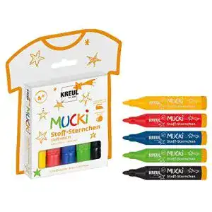 Textilstifte Kreul 27156 – MUCKI Stoff Sternchen, 5 Stoffmalstifte