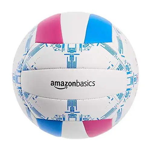 Volleyball von Amazon Basics Größe 5 in Weiß, Blau und Pink