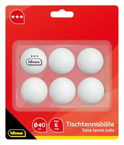 Tischtennisbälle Idena 7440022, 6 Stück weiß, 40 mm Durchmesser