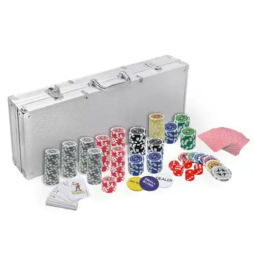 Pokerkoffer mit 500 Laser-Pokerchips und Zubehör