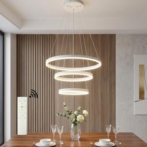 LED-Pendelleuchte Starryol 3-Ringe-Kollektion in Weiß, dimmbar mit Fernbedienung