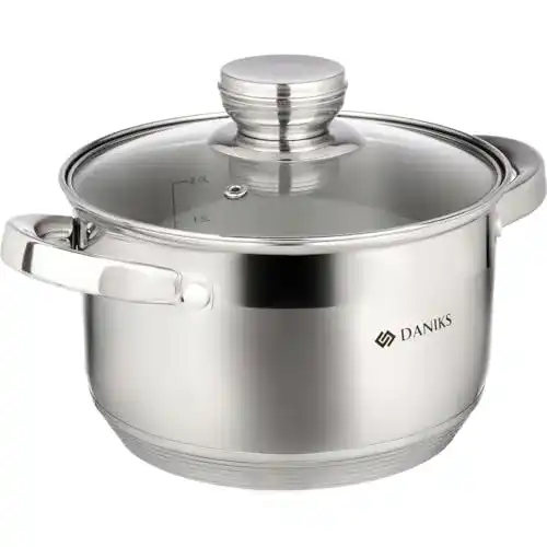 Daniks Kochtopf Edelstahl mit Glasdeckel für Induktion 18 cm Durchmesser