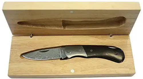 Damast Taschenmesser Haller für Erwachsene mit Ebenholzgriff