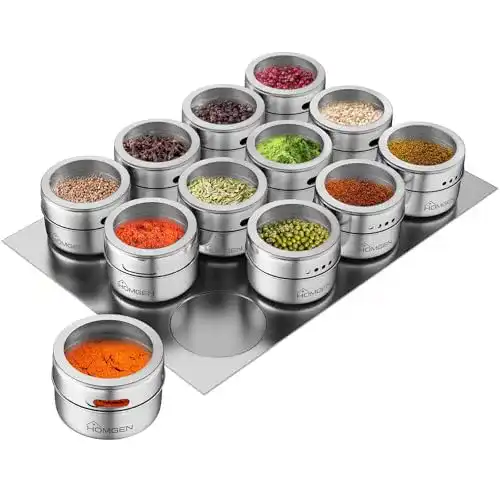 Gewürzdosen Set von HOMGEN – 12 Edelstahl Gewürzgläser mit Deckel
